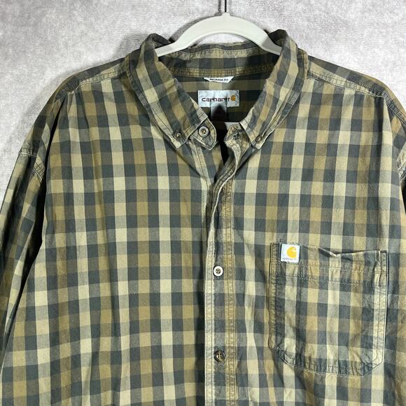 Carhartt Shirt Mens 3XL Green Plaid Workwear Relaxed Fit Button Down Outdoor - Picture 2 of 11